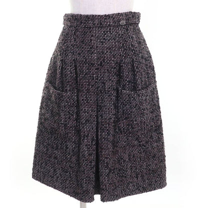 CHANEL P44259v32628 Wool Angora Coco Mark Hardware Tweed Skirt Blackish 36 Made