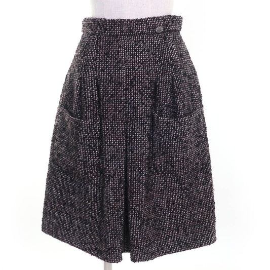 CHANEL P44259v32628 Wool Angora Coco Mark Hardware Tweed Skirt Blackish 36 Made