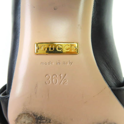 Gucci 700053 Leather Interlocking G Mid Heel Pumps Black Gold Hardware 36.5