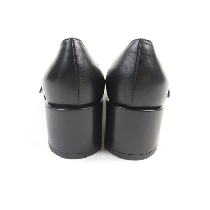 Gucci 700053 Leather Interlocking G Mid Heel Pumps Black Gold Hardware 36.5