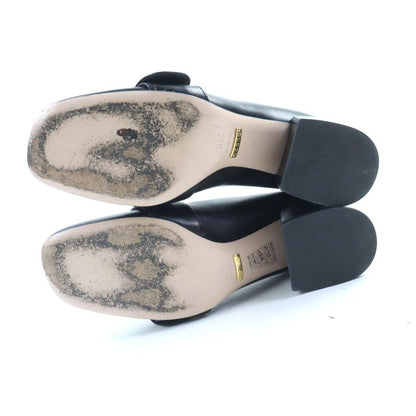 Gucci 700053 Leather Interlocking G Mid Heel Pumps Black Gold Hardware 36.5