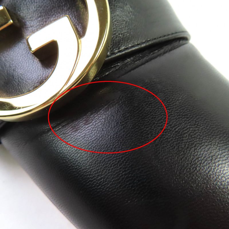 Gucci 700053 Leather Interlocking G Mid Heel Pumps Black Gold Hardware 36.5