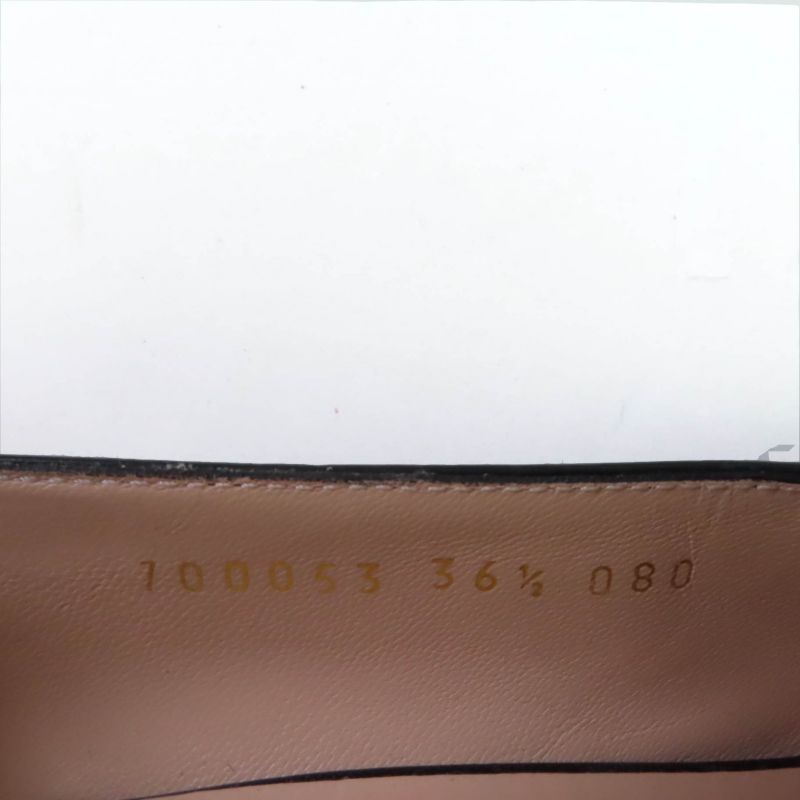 Gucci 700053 Leather Interlocking G Mid Heel Pumps Black Gold Hardware 36.5