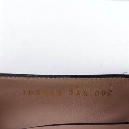 Gucci 700053 Leather Interlocking G Mid Heel Pumps Black Gold Hardware 36.5