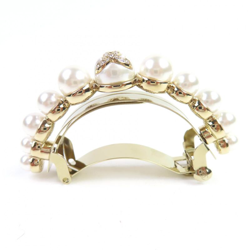 CHANEL I22S Faux Pearl Hair Accessory Barrette With Coco Mark Stone Gold