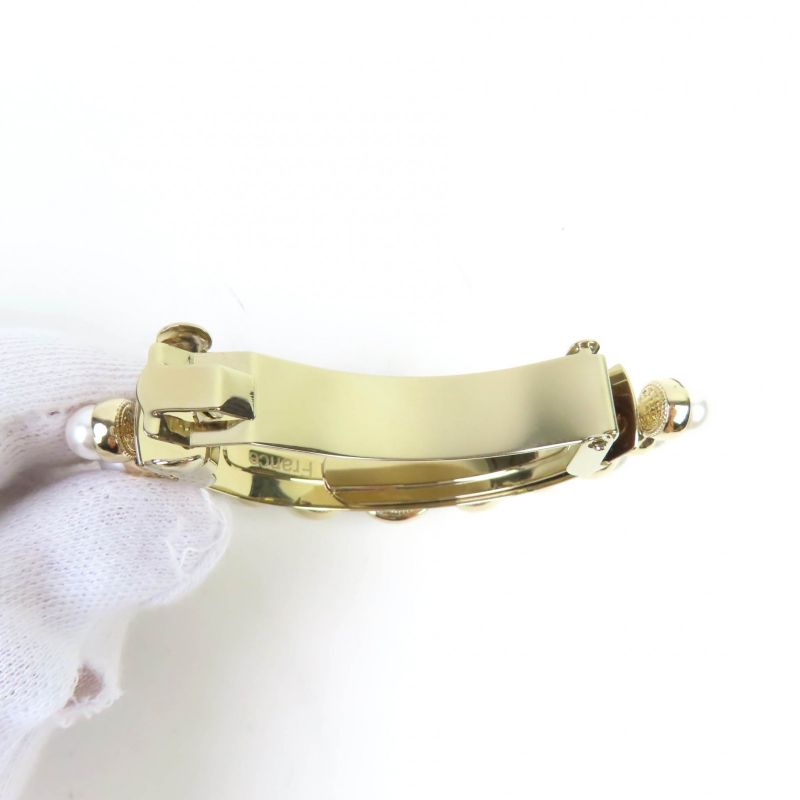 CHANEL I22S Faux Pearl Hair Accessory Barrette With Coco Mark Stone Gold