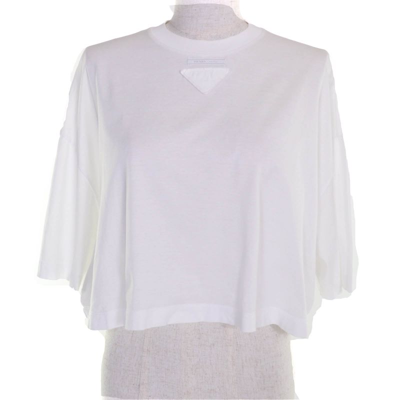 Prada 2021 3560a S212 1Y98 Cotton Triangle Patch Damaged Cropped Jersey Short
