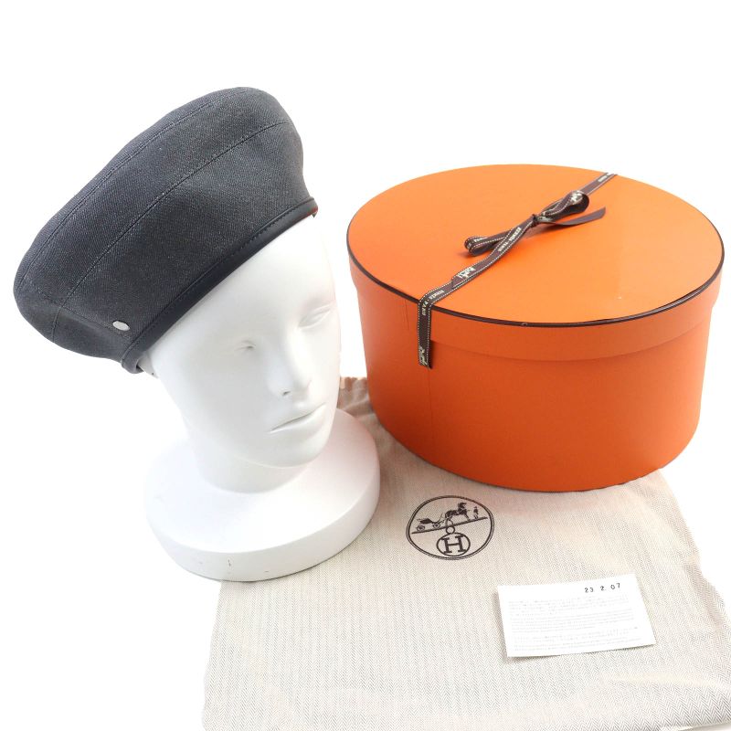 Hermes 222017n Saint Honore 100% Cotton Gri Plump/ardoise Serie Button Leather