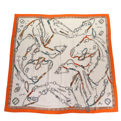 Hermes 24AW Carre Geant Cheveau Des Chene Cashmere Silk Orange/natural/vert De