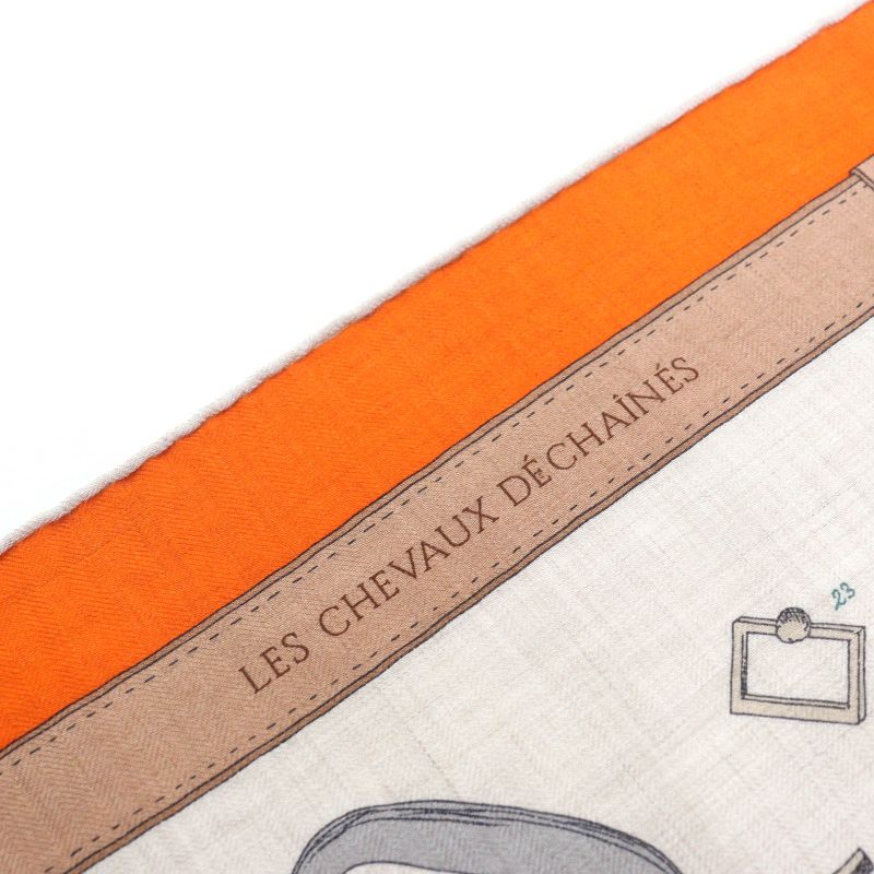 Hermes 24AW Carre Geant Cheveau Des Chene Cashmere Silk Orange/natural/vert De