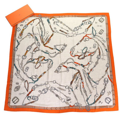 Hermes 24AW Carre Geant Cheveau Des Chene Cashmere Silk Orange/natural/vert De