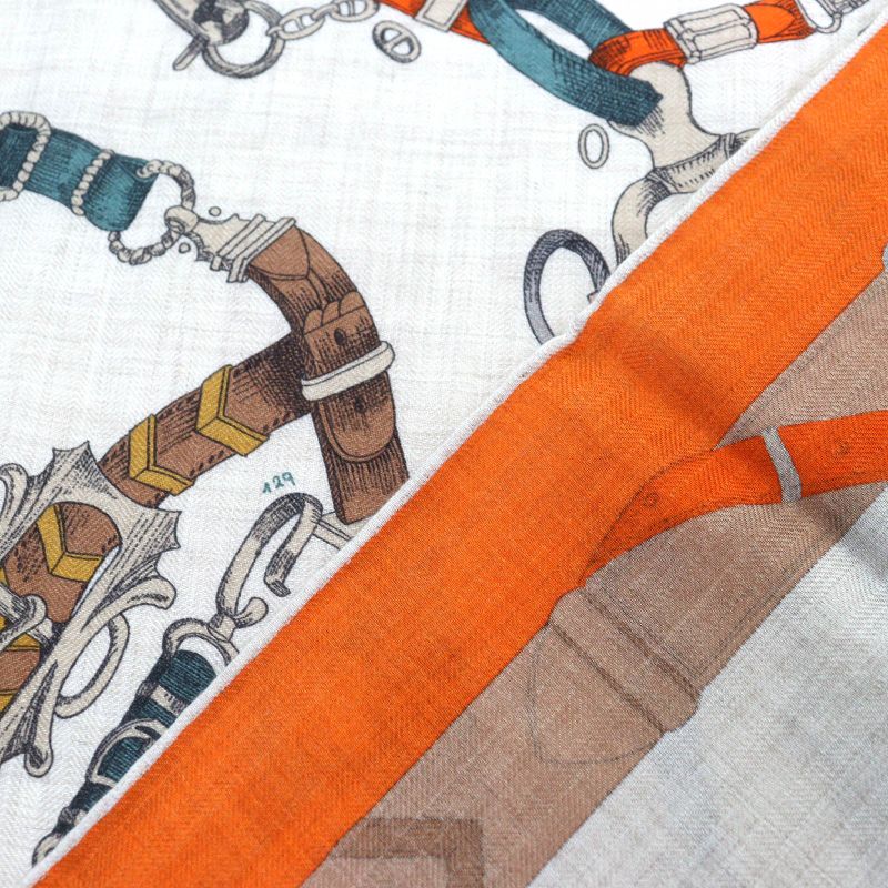 Hermes 24AW Carre Geant Cheveau Des Chene Cashmere Silk Orange/natural/vert De