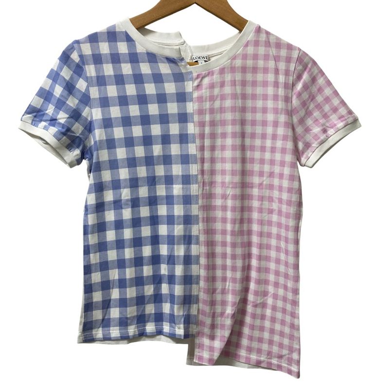 Loewe Gingham Check Logo Print Asymmetrical Docking T-Shirt Size XS Multicolor