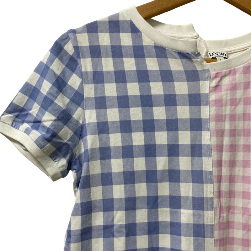 Loewe Gingham Check Logo Print Asymmetrical Docking T-Shirt Size XS Multicolor