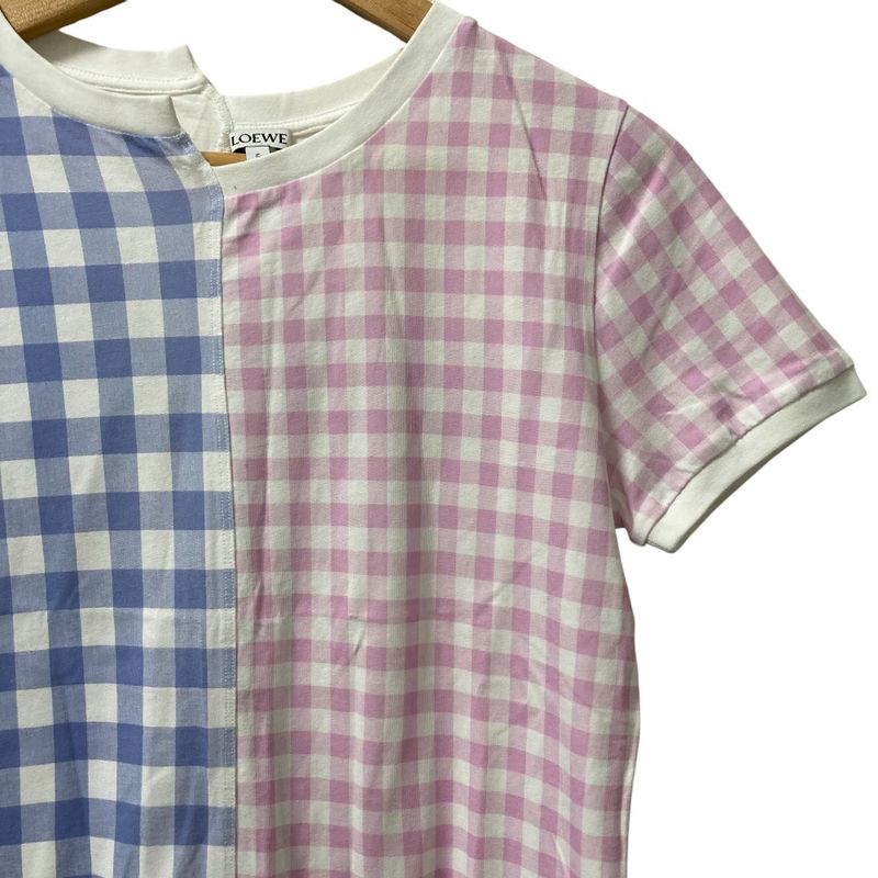 Loewe Gingham Check Logo Print Asymmetrical Docking T-Shirt Size XS Multicolor