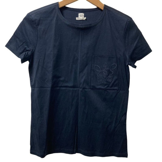 Hermes Embroidered Pocket Crew Neck T-Shirt Size 34 Black Women's Used