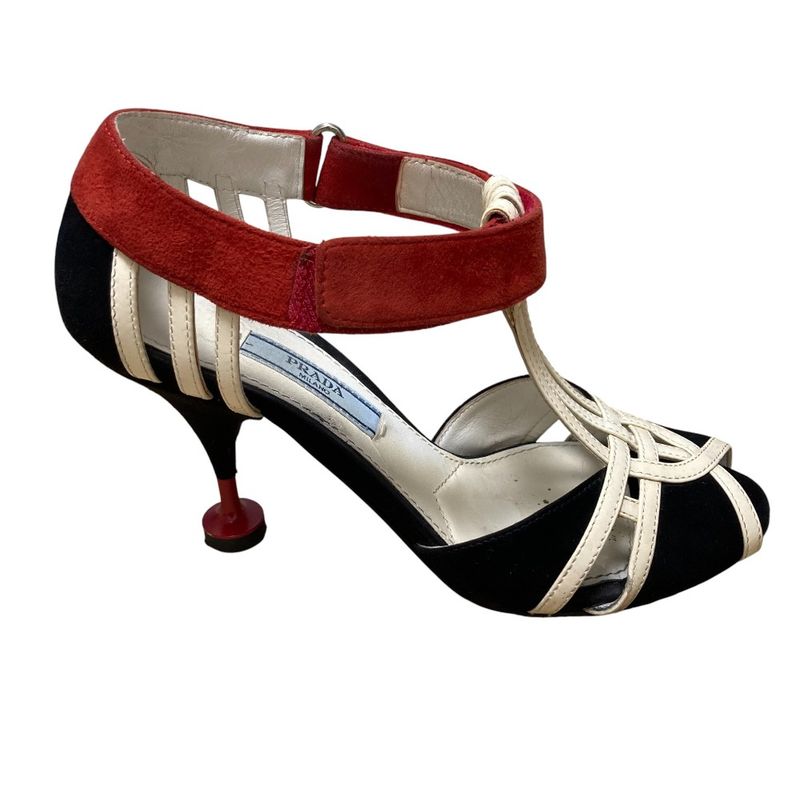 Prada Suede Patent Ankle Strap Heeled Sandals Size 35 1/2 Approx 22.5cm