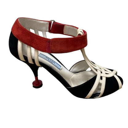 Prada Suede Patent Ankle Strap Heeled Sandals Size 35 1/2 Approx 22.5cm