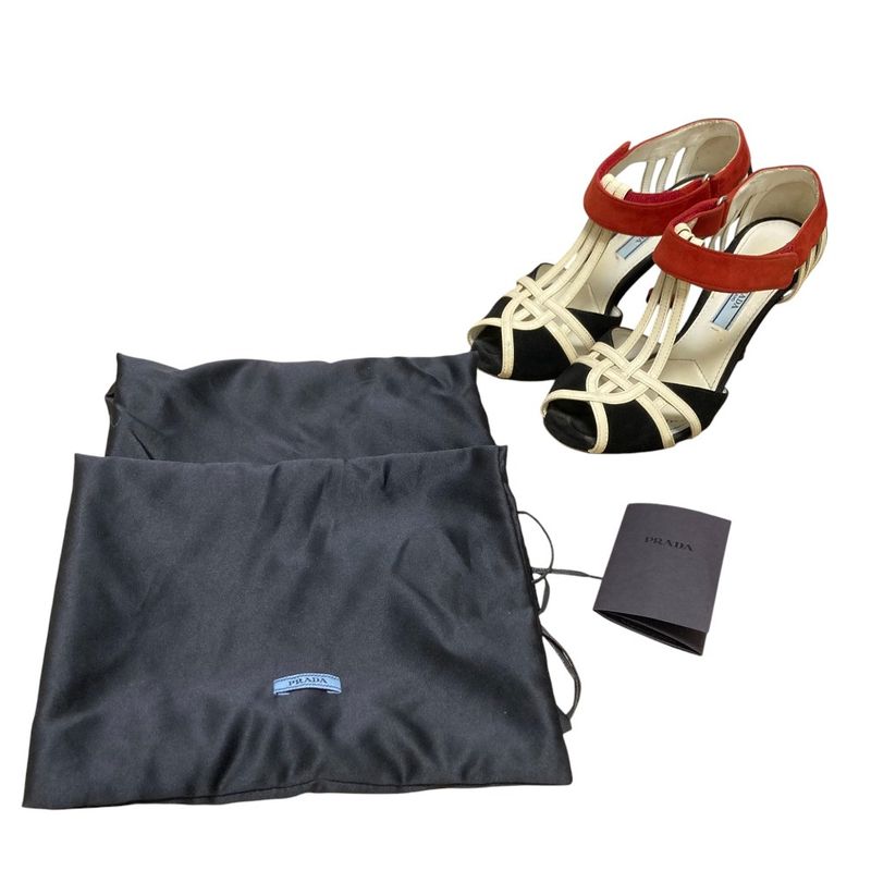 Prada Suede Patent Ankle Strap Heeled Sandals Size 35 1/2 Approx 22.5cm