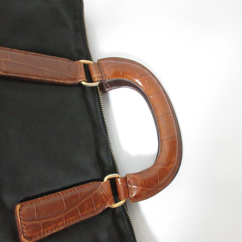 Good Prada Nylon and Leather Handbag Black Brown Women's Used