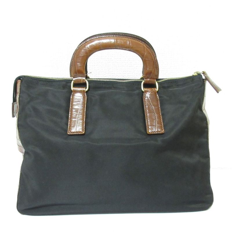 Good Prada Nylon and Leather Handbag Black Brown Women's Used