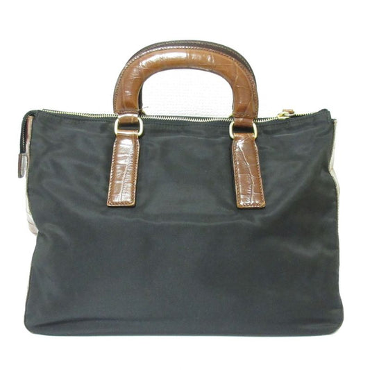 Good Prada Nylon and Leather Handbag Black Brown Women's Used