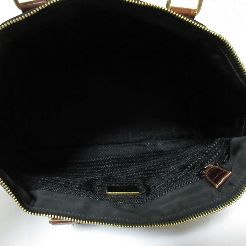 Good Prada Nylon and Leather Handbag Black Brown Women's Used