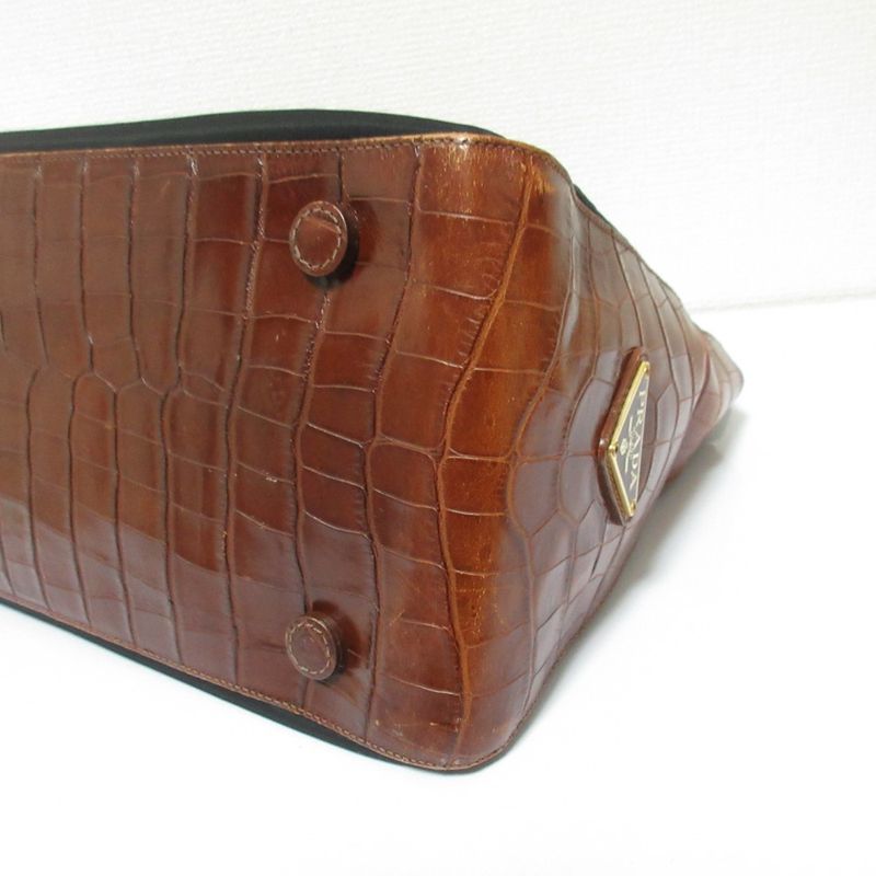 Good Prada Nylon and Leather Handbag Black Brown Women's Used