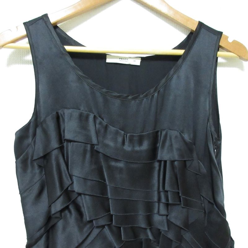 Prada Silk Satin Tiered Tank Top Size 38 Black Women's Used