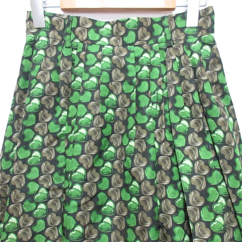 Prada Heart Gathered Flared Skirt Size 40 Green Women's Used