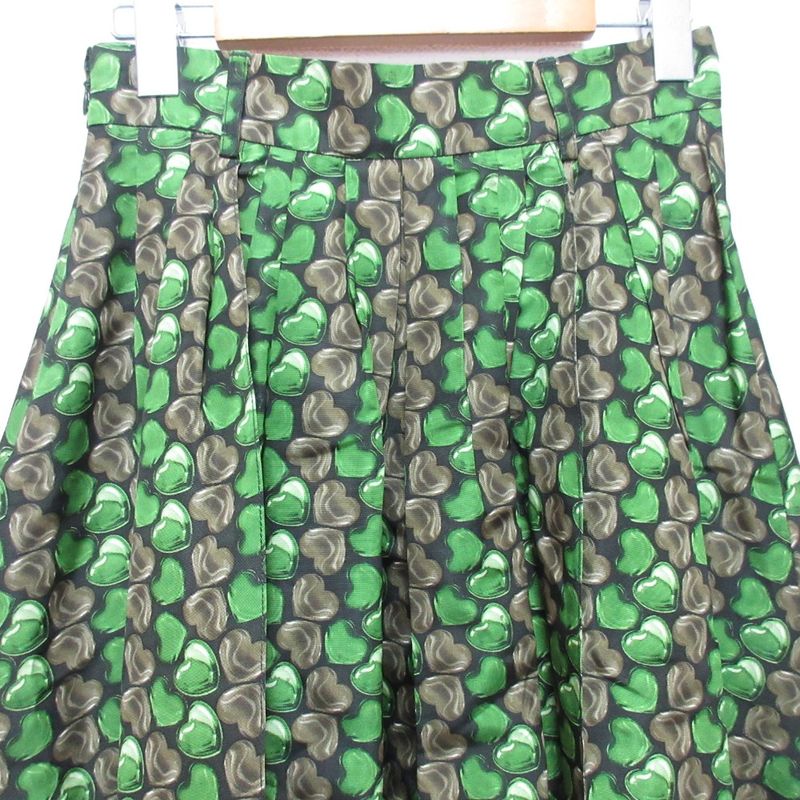 Prada Heart Gathered Flared Skirt Size 40 Green Women's Used