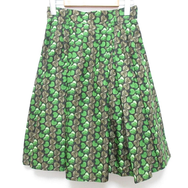 Prada Heart Gathered Flared Skirt Size 40 Green Women's Used