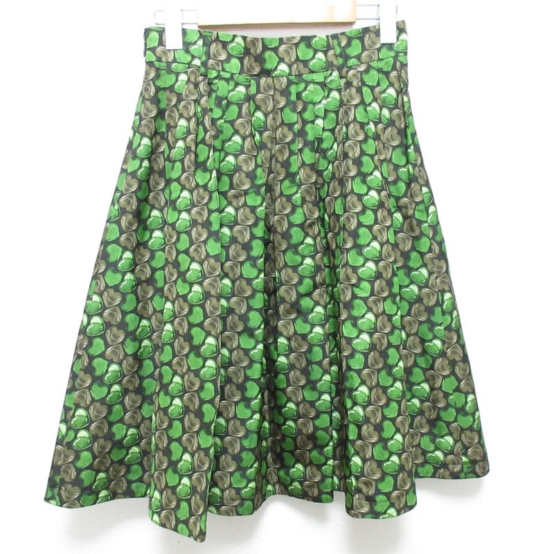 Prada Heart Gathered Flared Skirt Size 40 Green Women's Used