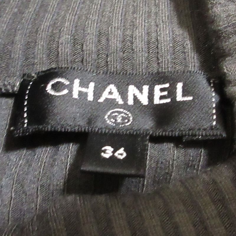 Good Chanel Pearl Embellishment Rib Knit Cut and Sewn P54332 Size 36 Gray