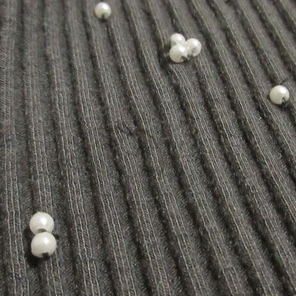 Good Chanel Pearl Embellishment Rib Knit Cut and Sewn P54332 Size 36 Gray