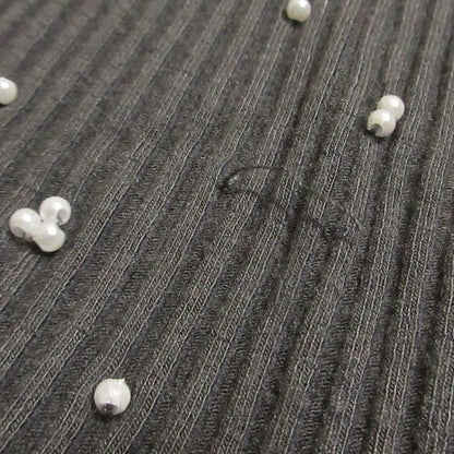 Good Chanel Pearl Embellishment Rib Knit Cut and Sewn P54332 Size 36 Gray
