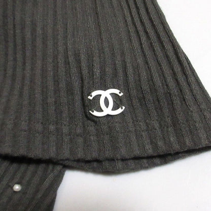 Good Chanel Pearl Embellishment Rib Knit Cut and Sewn P54332 Size 36 Gray