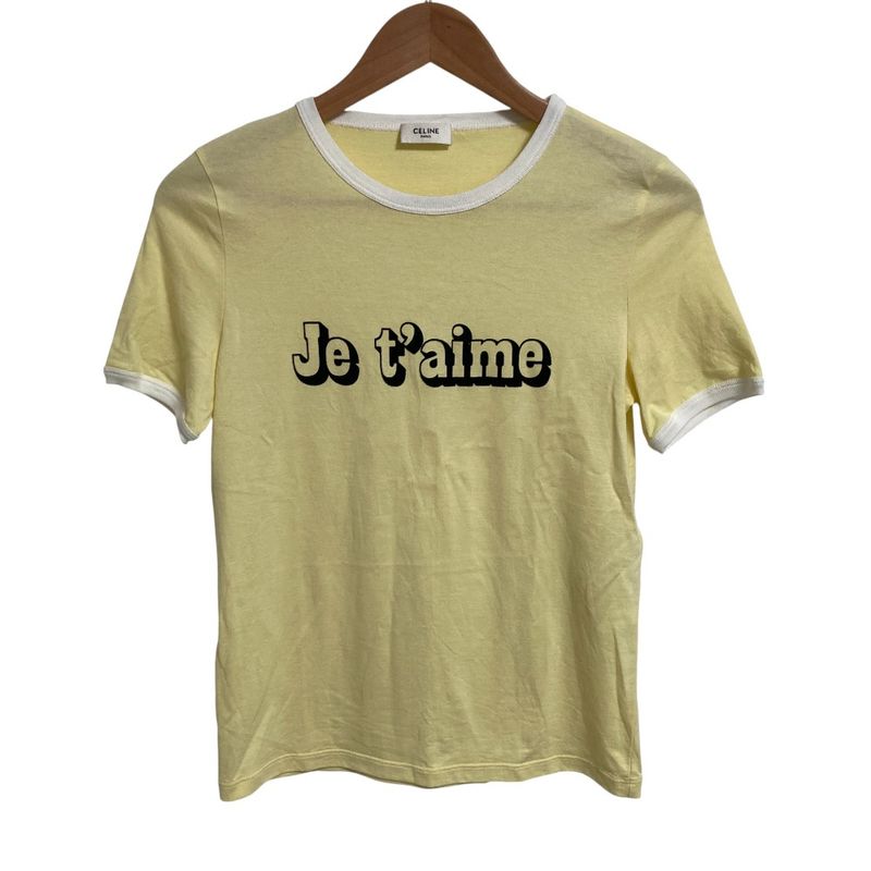 Celine Je T'aime Print Ringer T-Shirt XS Size Light Yellow Ladies Used