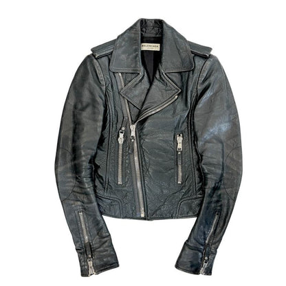 Balenciaga Lamb Leather Double Riders Jacket 34 Black Ladies Used