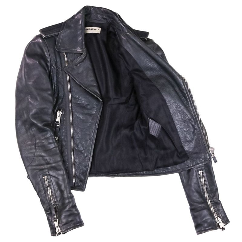 Balenciaga Lamb Leather Double Riders Jacket 34 Black Ladies Used