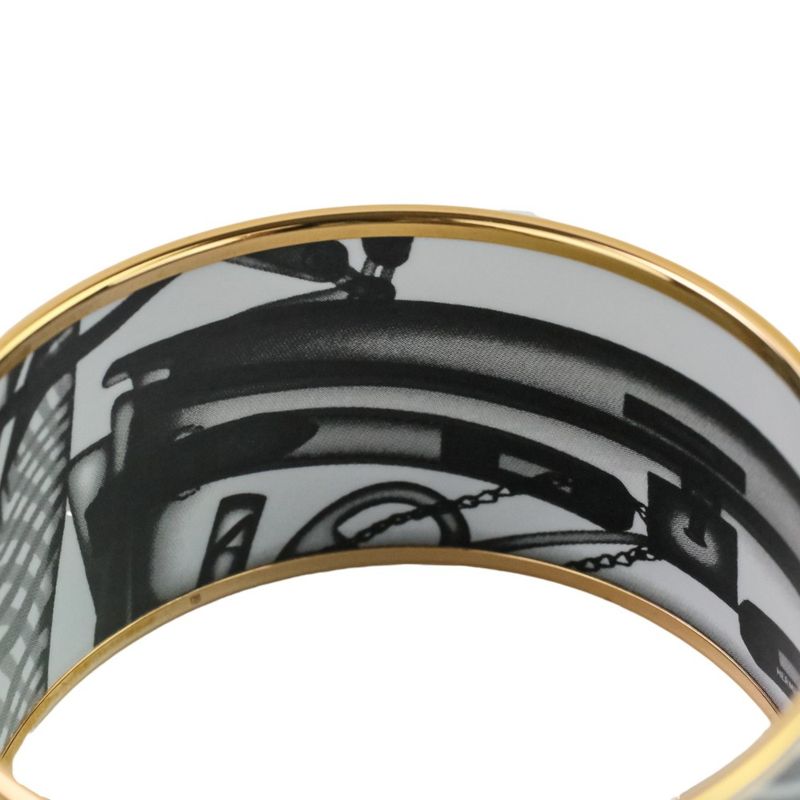 Hermes Emile TGM Check-in Cloisonne Bangle Bracelet Black Ladies Used