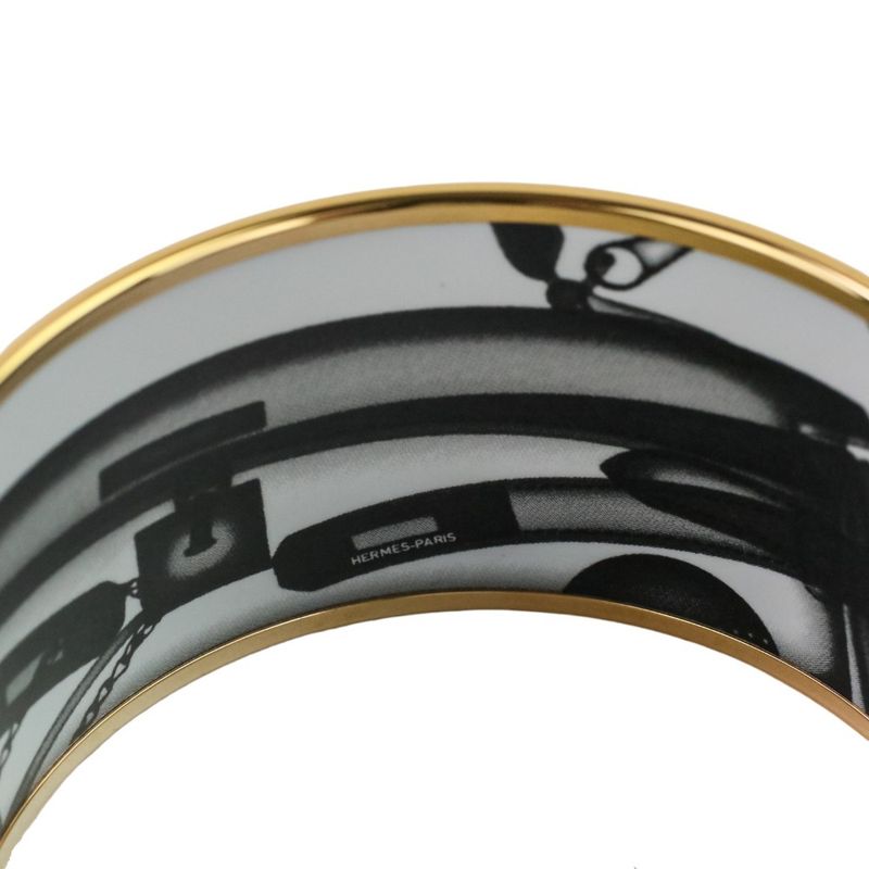 Hermes Emile TGM Check-in Cloisonne Bangle Bracelet Black Ladies Used