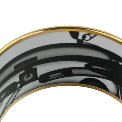 Hermes Emile TGM Check-in Cloisonne Bangle Bracelet Black Ladies Used