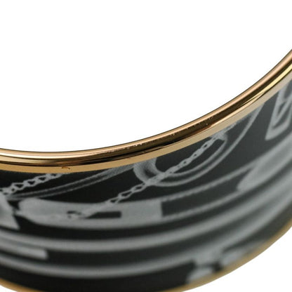 Hermes Emile TGM Check-in Cloisonne Bangle Bracelet Black Ladies Used
