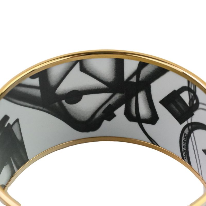 Hermes Emile TGM Check-in Cloisonne Bangle Bracelet Black Ladies Used