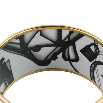 Hermes Emile TGM Check-in Cloisonne Bangle Bracelet Black Ladies Used