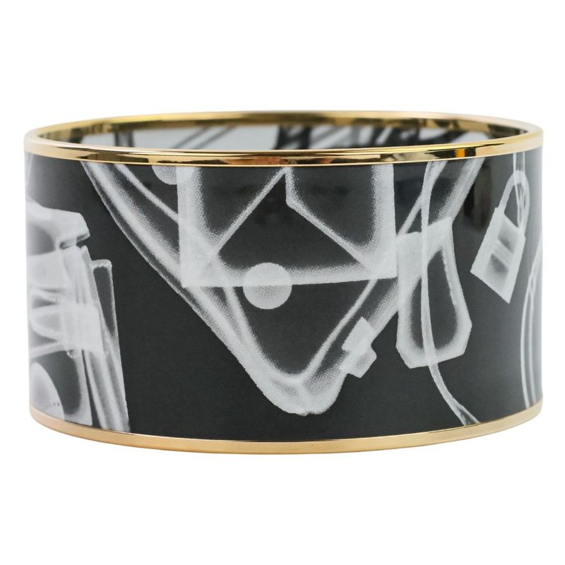Hermes Emile TGM Check-in Cloisonne Bangle Bracelet Black Ladies Used