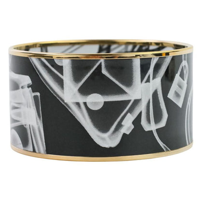 Hermes Emile TGM Check-in Cloisonne Bangle Bracelet Black Ladies Used