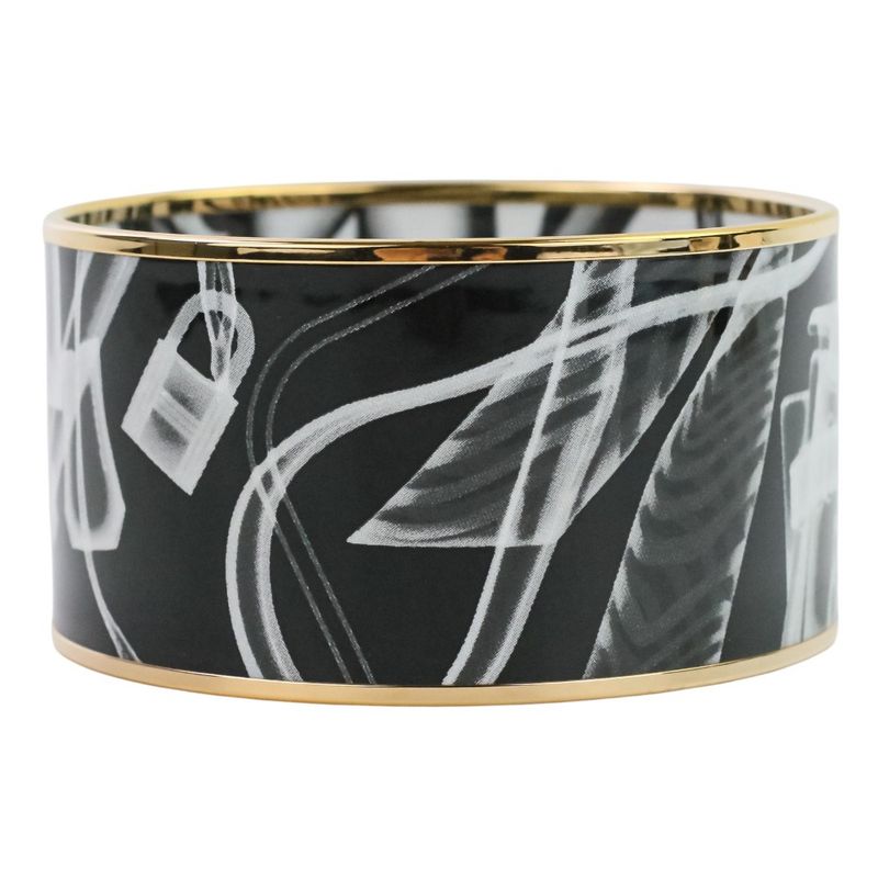 Hermes Emile TGM Check-in Cloisonne Bangle Bracelet Black Ladies Used