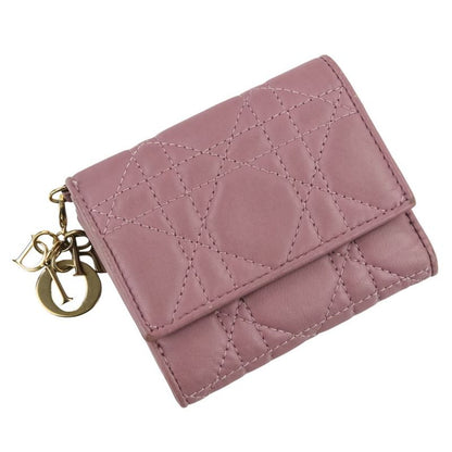 Christian Dior Lady Dior Canaje Lotus Wallet Trifold Wallet Lavender Ladies Used
